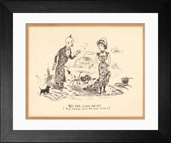Framed Print : Master and maid on a sepia greetings card Framed Print : Master and maid on a sepia greetings card