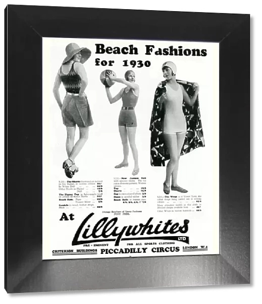 Advert for Lillywhites beach fashions 1930