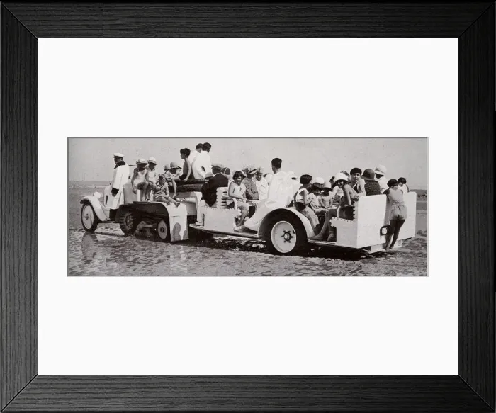Framed Print : The tractor coach at Deauville takes children down to beach Framed Print : The tractor coach at Deauville takes children down to beach