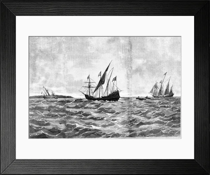 Framed Print : Columbus arrives at San Salvador Framed Print : Columbus arrives at San Salvador