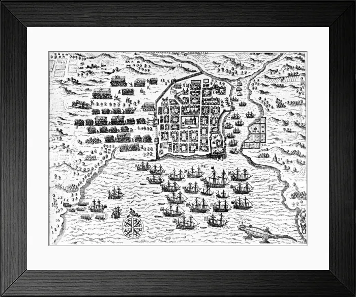 Framed Print : Drakes fleet at Santo Domingo Framed Print : Drakes fleet at Santo Domingo