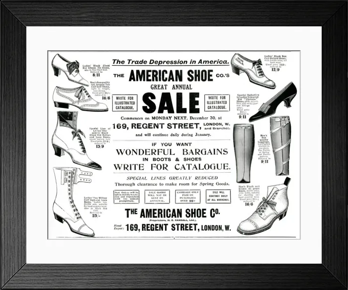 Framed Print : Advert for American Shoe Company 1907 Framed Print : Advert for American Shoe Company 1907