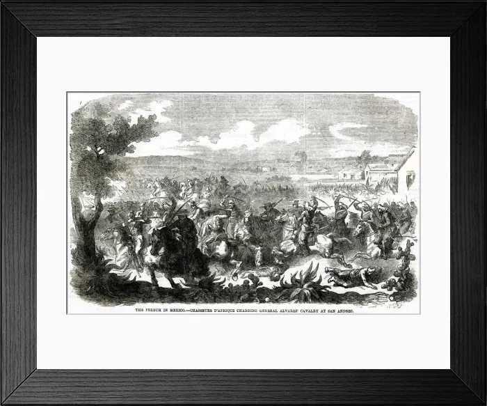 Framed Print : French engagement with Mexican Cavalry at San Andres Framed Print : French engagement with Mexican Cavalry at San Andres