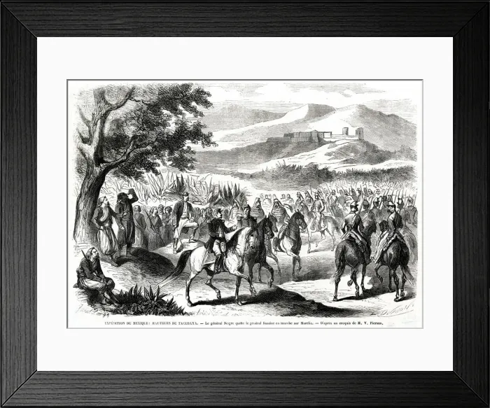 Framed Print : General Neigre leaves General Bazaine on march on Morelia Framed Print : General Neigre leaves General Bazaine on march on Morelia
