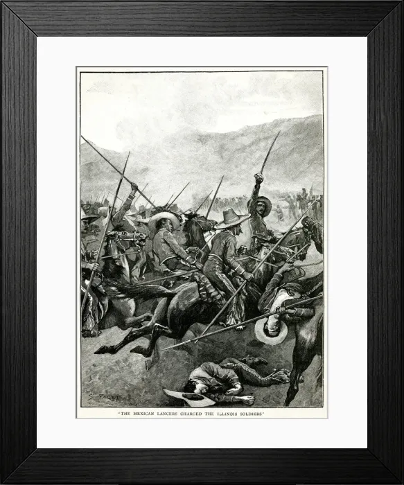 Framed Print : The Mexican Lancers charge the Illinois Soldiers 1847 Framed Print : The Mexican Lancers charge the Illinois Soldiers 1847