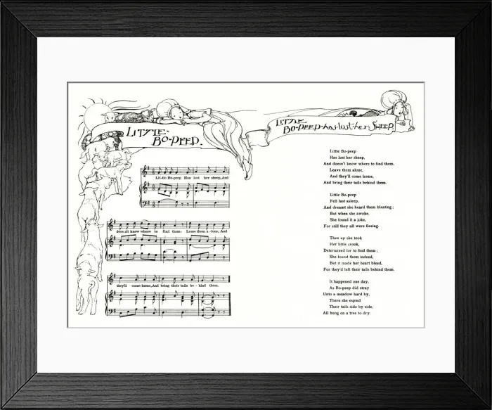 Framed Print : Little Bo Peep sheet music and lyrics Framed Print : Little Bo Peep sheet music and lyrics