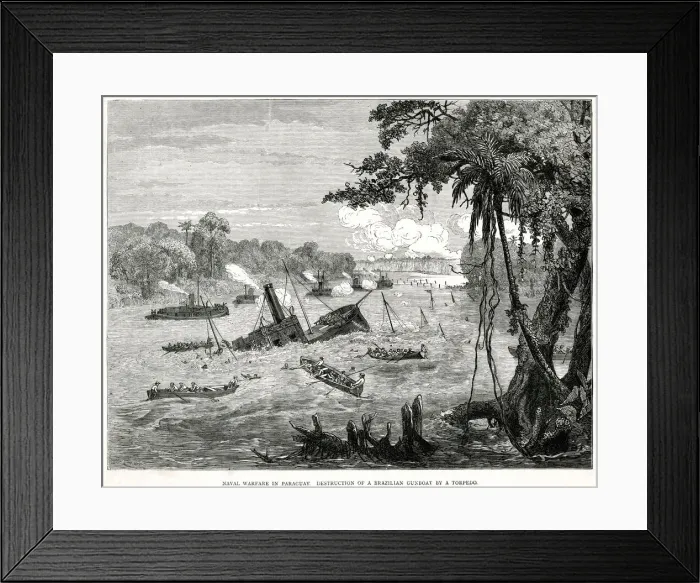Framed Print : Destruction of a Brazilian Gunboat