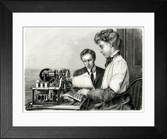 Framed Print : Businessman dictating to secretary 1903 Framed Print : Businessman dictating to secretary 1903