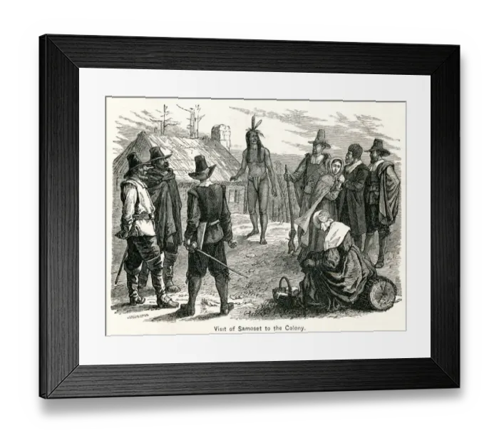 Framed Print : Samoset Visits Pilgrims at Plymouth Framed Print : Samoset Visits Pilgrims at Plymouth