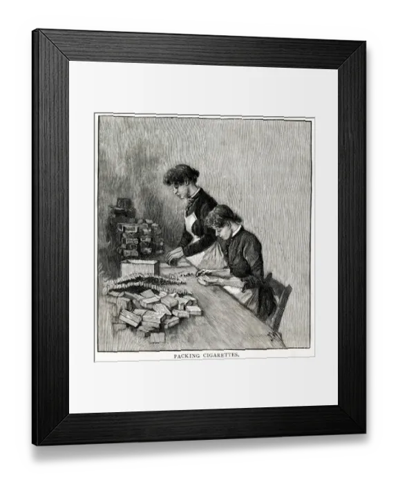 Framed Print : Women packing cigarettes at Copes factory, Liverpool 1891