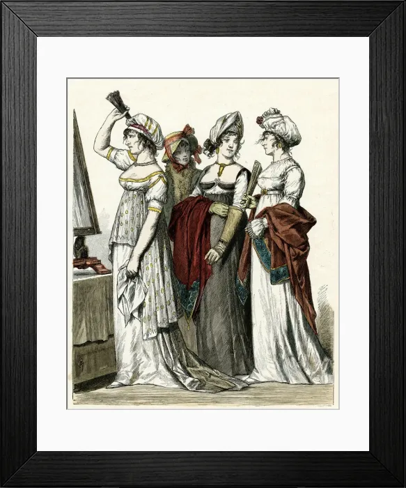 Framed Print : Four women in early 19th century costume Framed Print : Four women in early 19th century costume