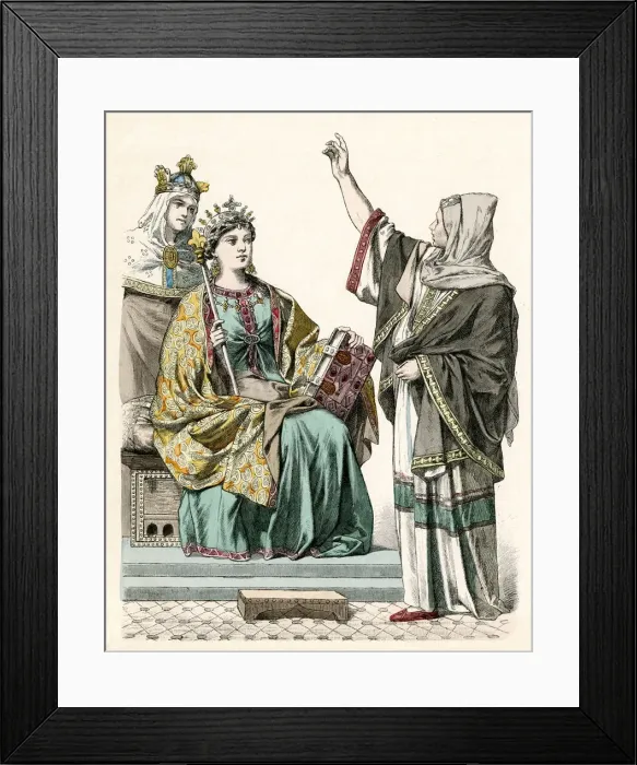 Framed Print : European Queen and minstrel in costume