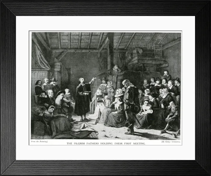 Framed Print : Pilgrim Fathers First Meeting 1621 Framed Print : Pilgrim Fathers First Meeting 1621