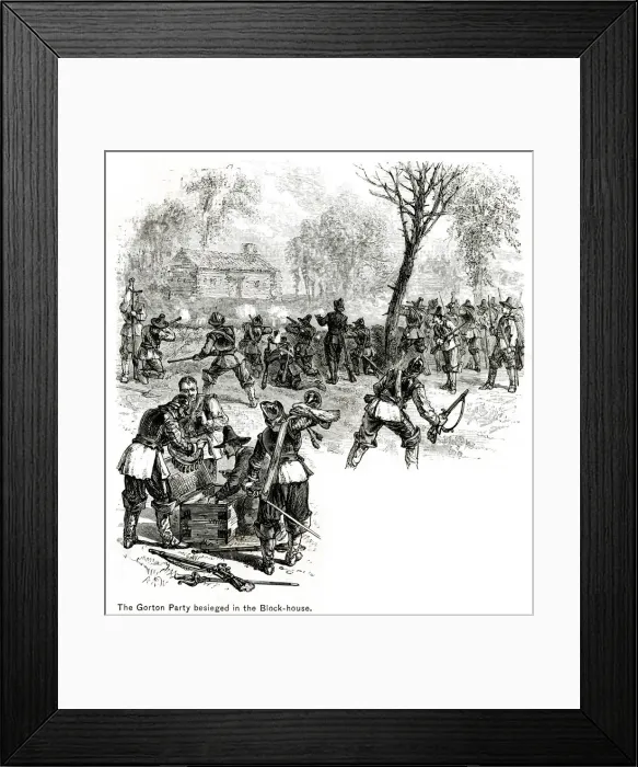 Framed Print : The Gorton Party Attacked at Shawomet Framed Print : The Gorton Party Attacked at Shawomet