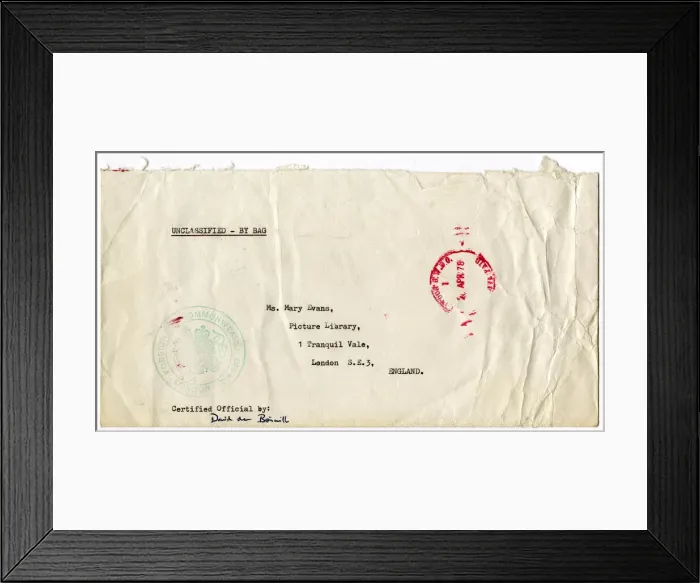 Framed Print : Envelope sent via British Embassy diplomatic bag Framed Print : Envelope sent via British Embassy diplomatic bag