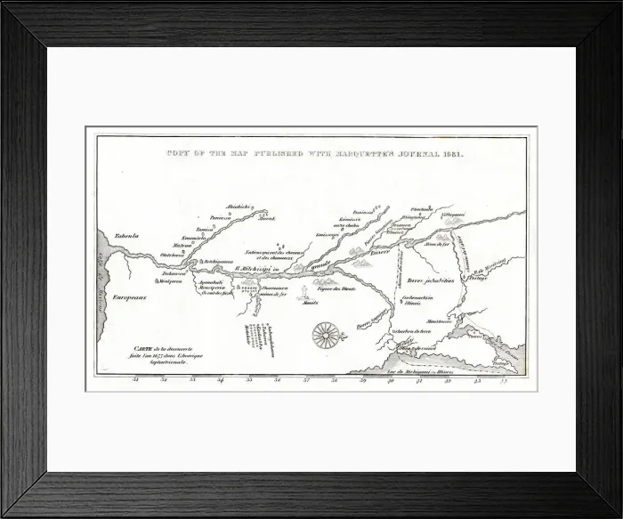 Framed Print : Map of Marquettes Explorations Framed Print : Map of Marquettes Explorations