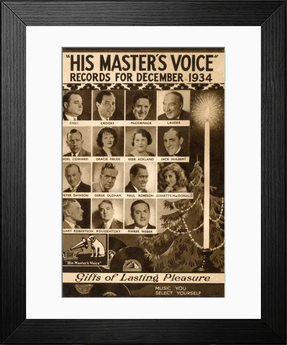 Framed Print : Catalogue cover, His Masters Voice records, December 1934 Framed Print : Catalogue cover, His Masters Voice records, December 1934