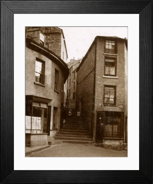 Framed Print : Street scene with narrow steps between buildings Framed Print : Street scene with narrow steps between buildings