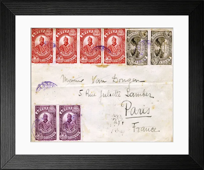 Framed Print : Envelope with stamps sent from Addis Ababa to Paris Framed Print : Envelope with stamps sent from Addis Ababa to Paris