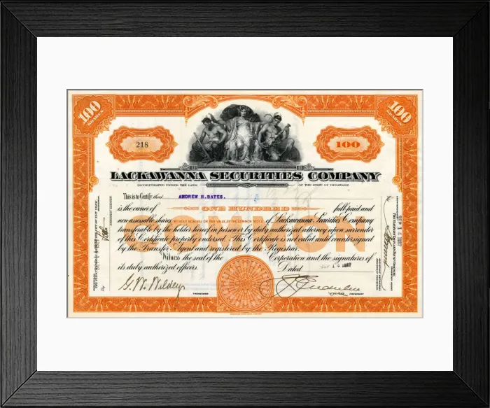 Framed Print : Share certificate, Lackawanna Securities Company Framed Print : Share certificate, Lackawanna Securities Company