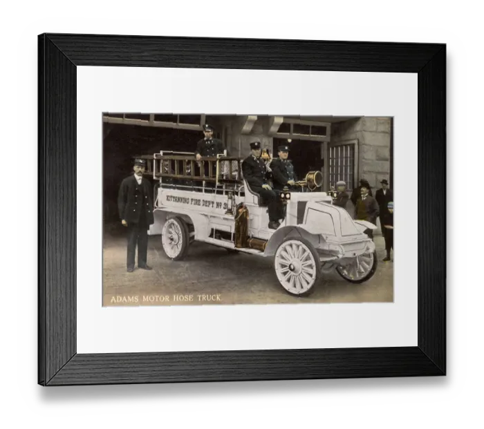 Framed Print : Adams Motor Hose Truck with firemen, Findlay, Ohio, USA Framed Print : Adams Motor Hose Truck with firemen, Findlay, Ohio, USA