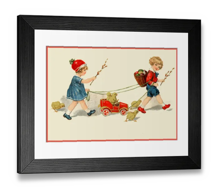 Framed Print : Easter procession with children, chicks and eggs Framed Print : Easter procession with children, chicks and eggs