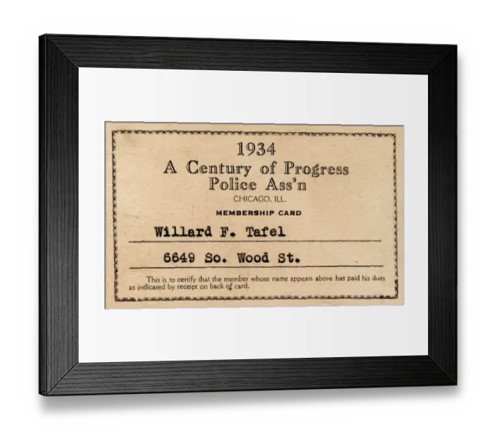 Framed Print : Membership card, Police Association, Chicago, USA Framed Print : Membership card, Police Association, Chicago, USA