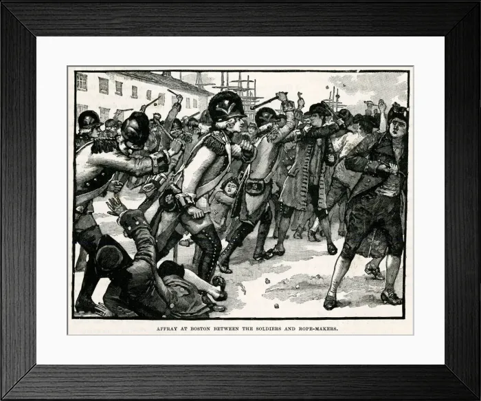 Framed Print : America - Riots in Boston between Soldiers and Rope Makers Framed Print : America - Riots in Boston between Soldiers and Rope Makers