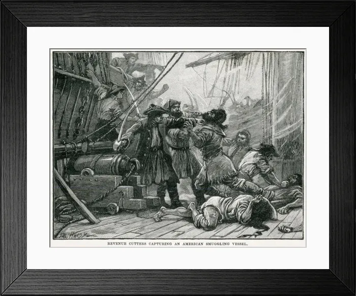Framed Print : Revenue Cutters capturing an American Smuggling vessel