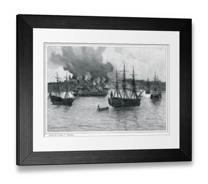 Framed Print : Captain Henry Mowatt bombards Falmouth Framed Print : Captain Henry Mowatt bombards Falmouth