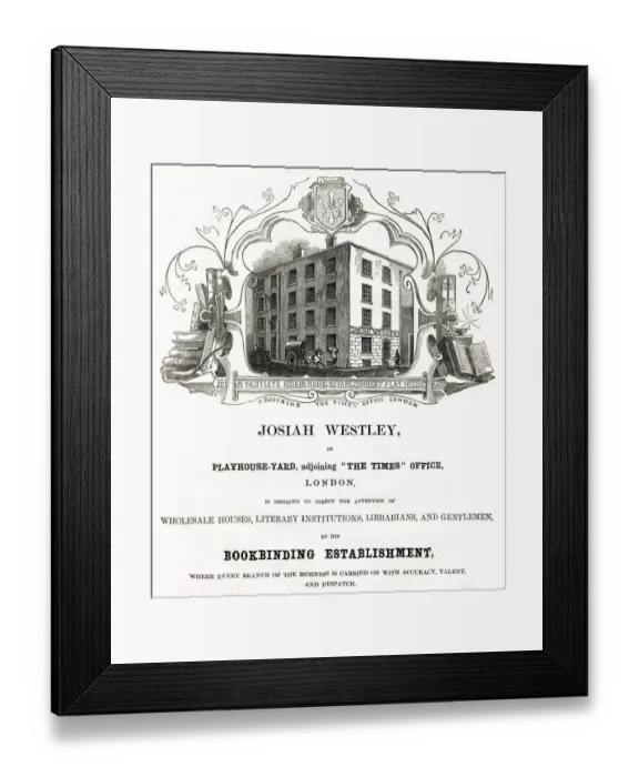 Framed Print : Advert for Josiah Westley, bookbinders 1851 Framed Print : Advert for Josiah Westley, bookbinders 1851