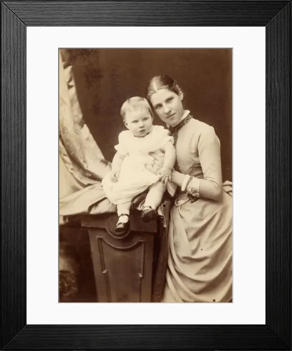 Framed Print : Woman and toddler in a studio photo Framed Print : Woman and toddler in a studio photo
