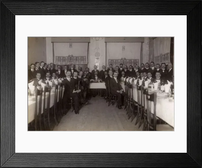 Framed Print : Group photo of men at a club dinner, Ferrol, Galicia, Spain Framed Print : Group photo of men at a club dinner, Ferrol, Galicia, Spain