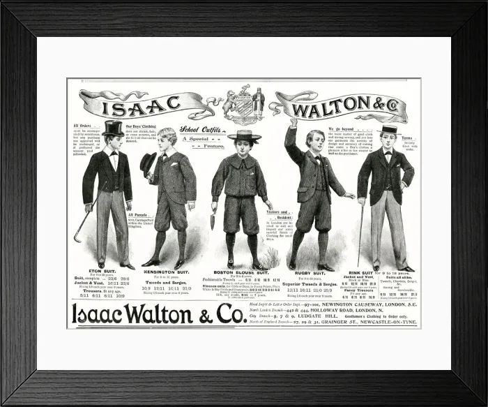 Framed Print : Advert for Isaac Walson school outfits 1897 Framed Print : Advert for Isaac Walson school outfits 1897