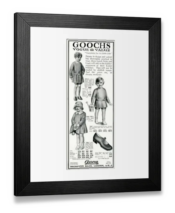 Framed Print : Advert for Goochs childrens spring coats 1923 Framed Print : Advert for Goochs childrens spring coats 1923