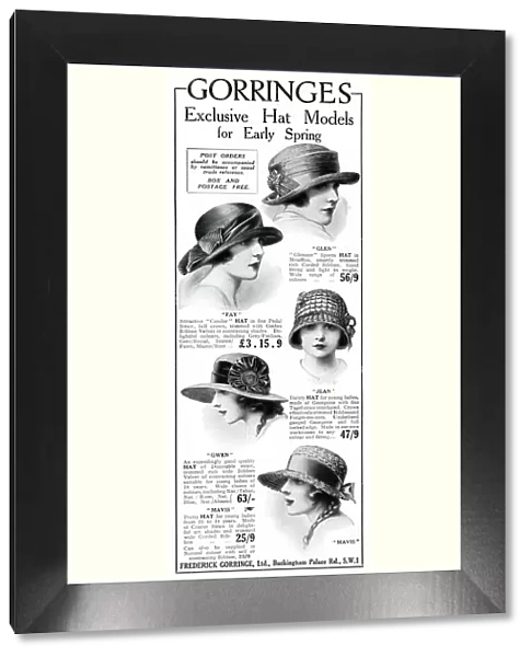 Advert for Gorringes womens early spring hats 1923