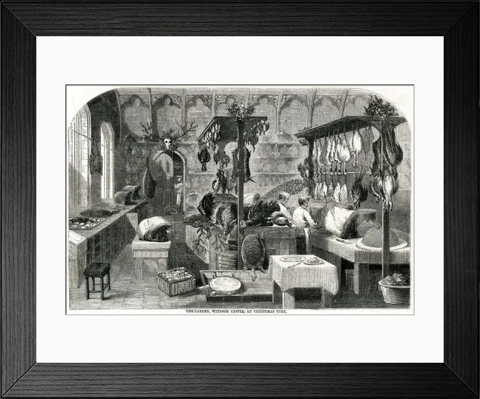 Framed Print : Christmas at Windsor Castle, meat larder 1857 Framed Print : Christmas at Windsor Castle, meat larder 1857