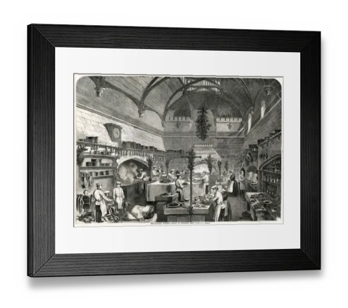 Framed Print : Christmas at Windsor Castle, kitchen 1857 Framed Print : Christmas at Windsor Castle, kitchen 1857