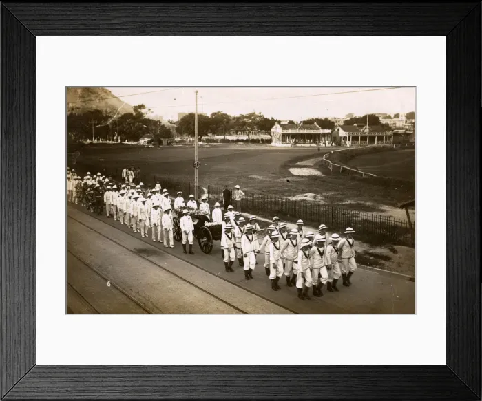 Framed Print : Crew of HMS Danae, funeral parade, Hong Kong, China Framed Print : Crew of HMS Danae, funeral parade, Hong Kong, China