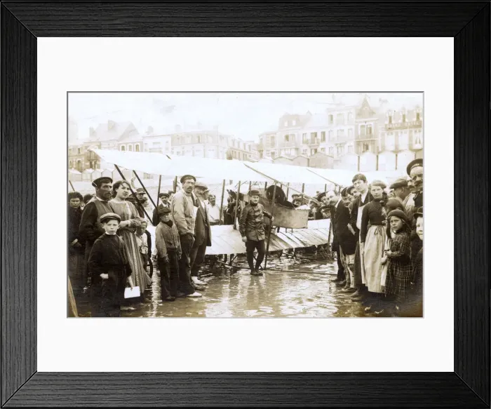 Framed Print : French Caudron biplane after beach landing Framed Print : French Caudron biplane after beach landing