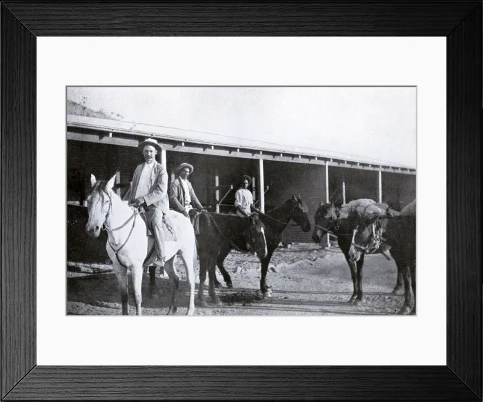 Framed Print : Mounted police constable and aborigine trackers on patrol Framed Print : Mounted police constable and aborigine trackers on patrol