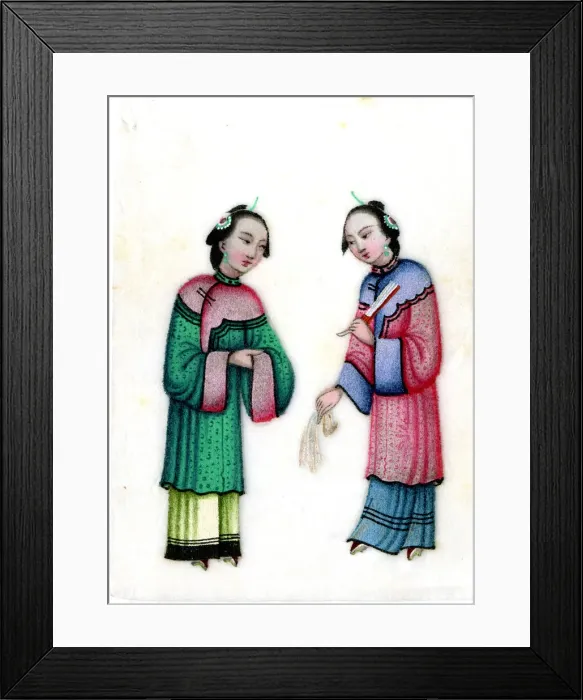 Framed Print : Chinese Rice Paper Drawing - Two Women Framed Print : Chinese Rice Paper Drawing - Two Women