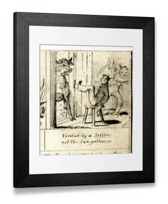 Framed Print : Emigration - Visited by a Settler not the tax gatherer Framed Print : Emigration - Visited by a Settler not the tax gatherer