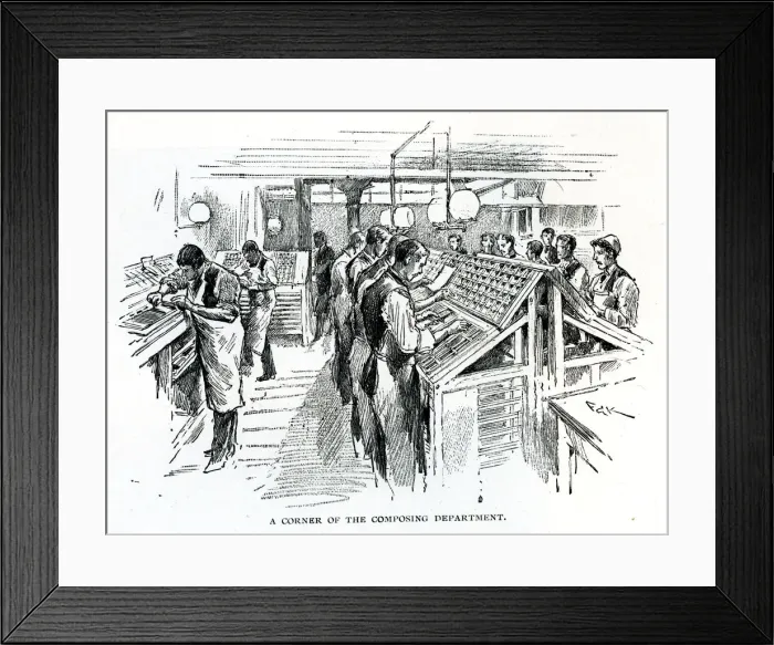 Framed Print : A corner of the Composing Department Framed Print : A corner of the Composing Department