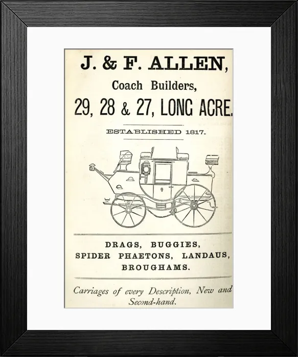 Framed Print : Advert, J & F Allen, Coach Builders, London Framed Print : Advert, J & F Allen, Coach Builders, London