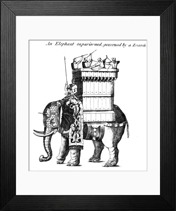 Framed Print : An Elephant caparisoned, governed by a Zoarch Framed Print : An Elephant caparisoned, governed by a Zoarch