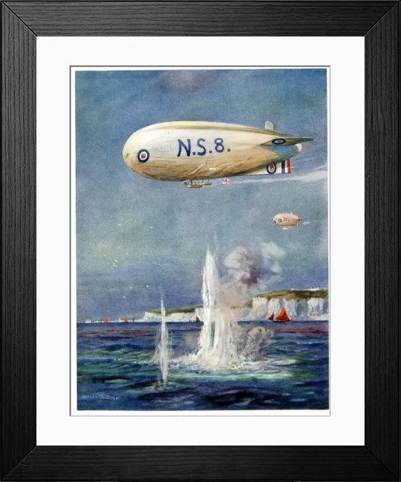 Framed Print : British naval airships scouting for underwater craft, WW1 Framed Print : British naval airships scouting for underwater craft, WW1