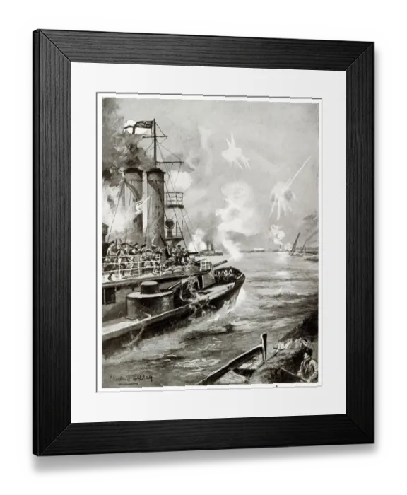 Framed Print : British Navy attacking Turkish forces, River Tigris, WW1 Framed Print : British Navy attacking Turkish forces, River Tigris, WW1