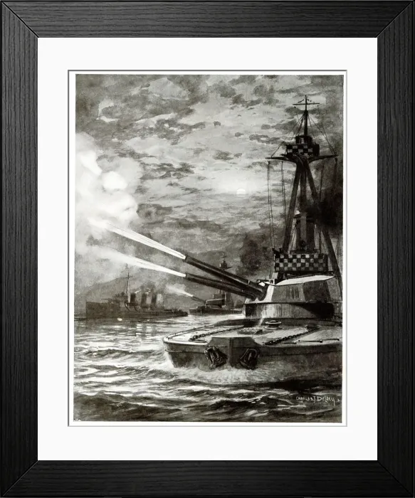 Framed Print : British waddling ships shelling Belgian coast, WW1 Framed Print : British waddling ships shelling Belgian coast, WW1