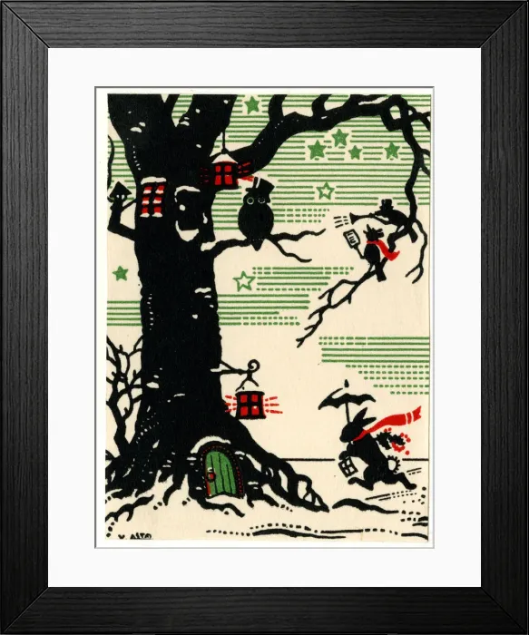 Framed Print : Christmas card, rabbit and owl Framed Print : Christmas card, rabbit and owl
